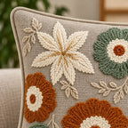 Autumn Flowers Embroidered Cushion Cover