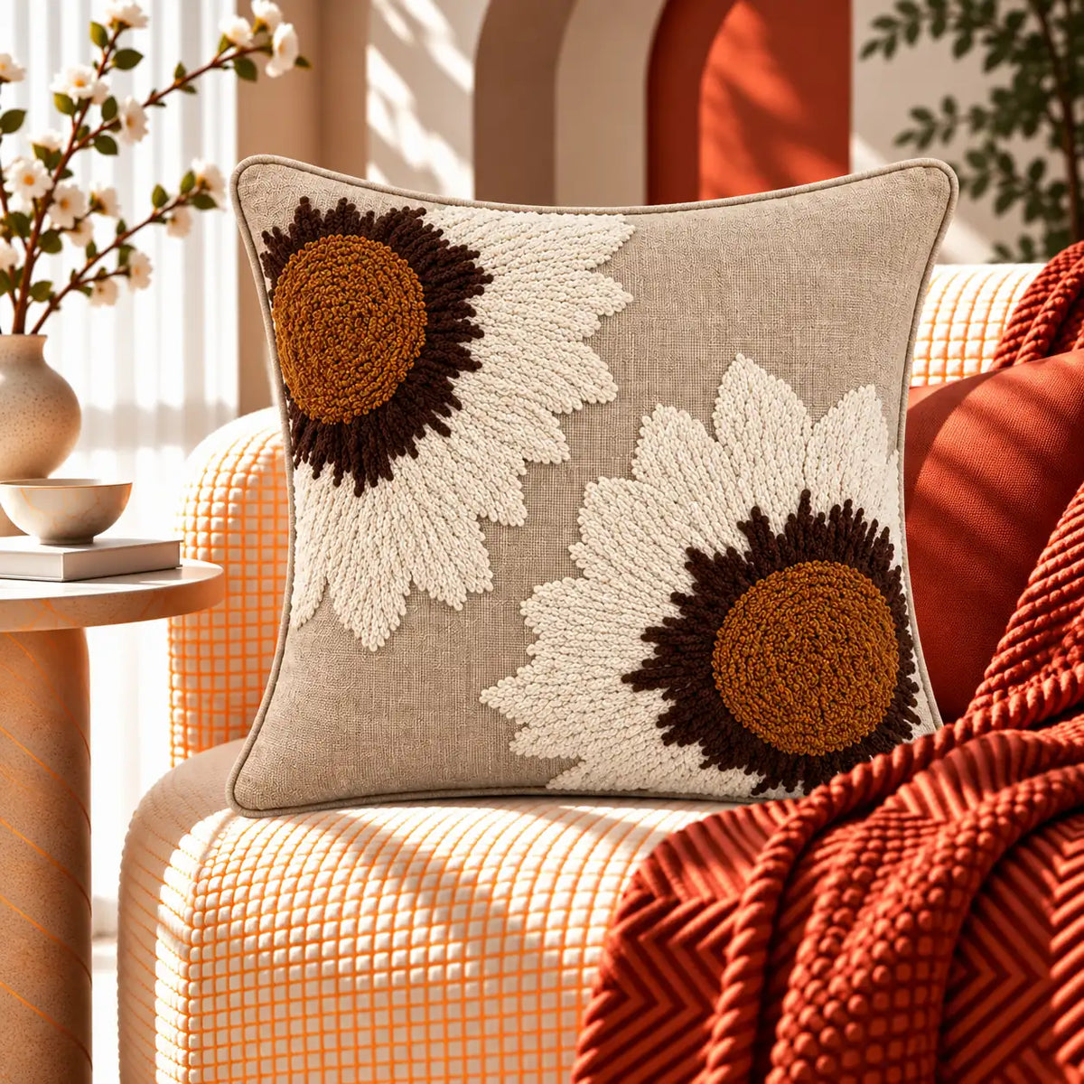 Sunhusk Embroidered Cushion Cover
