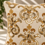 Golden Scroll Beaded Cushion Cover