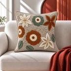 Autumn Flowers Embroidered Cushion Cover