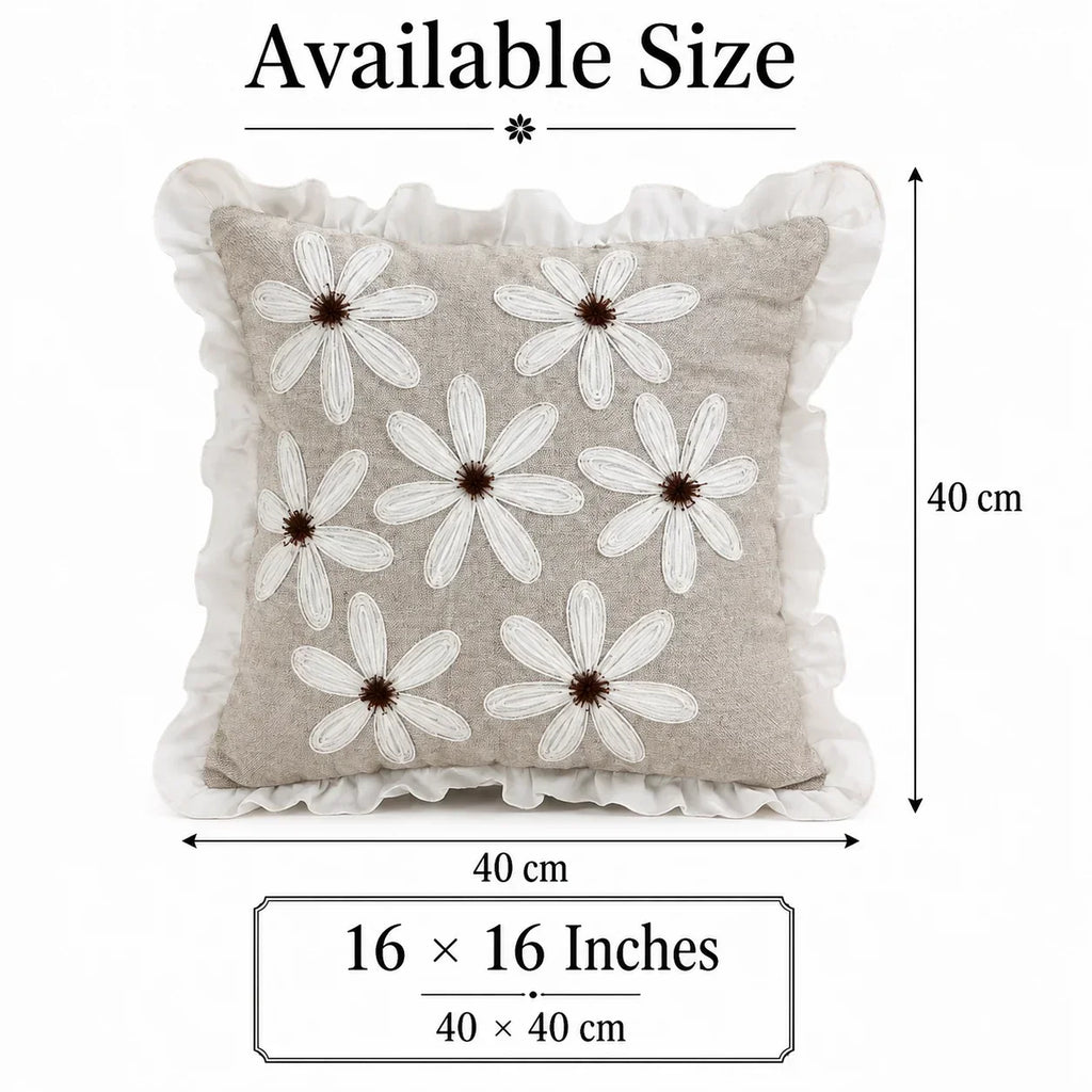 The Ruffled Daisy - Embroidered Cushion Cover