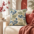 Blue Fern Embroidered Cushion Cover