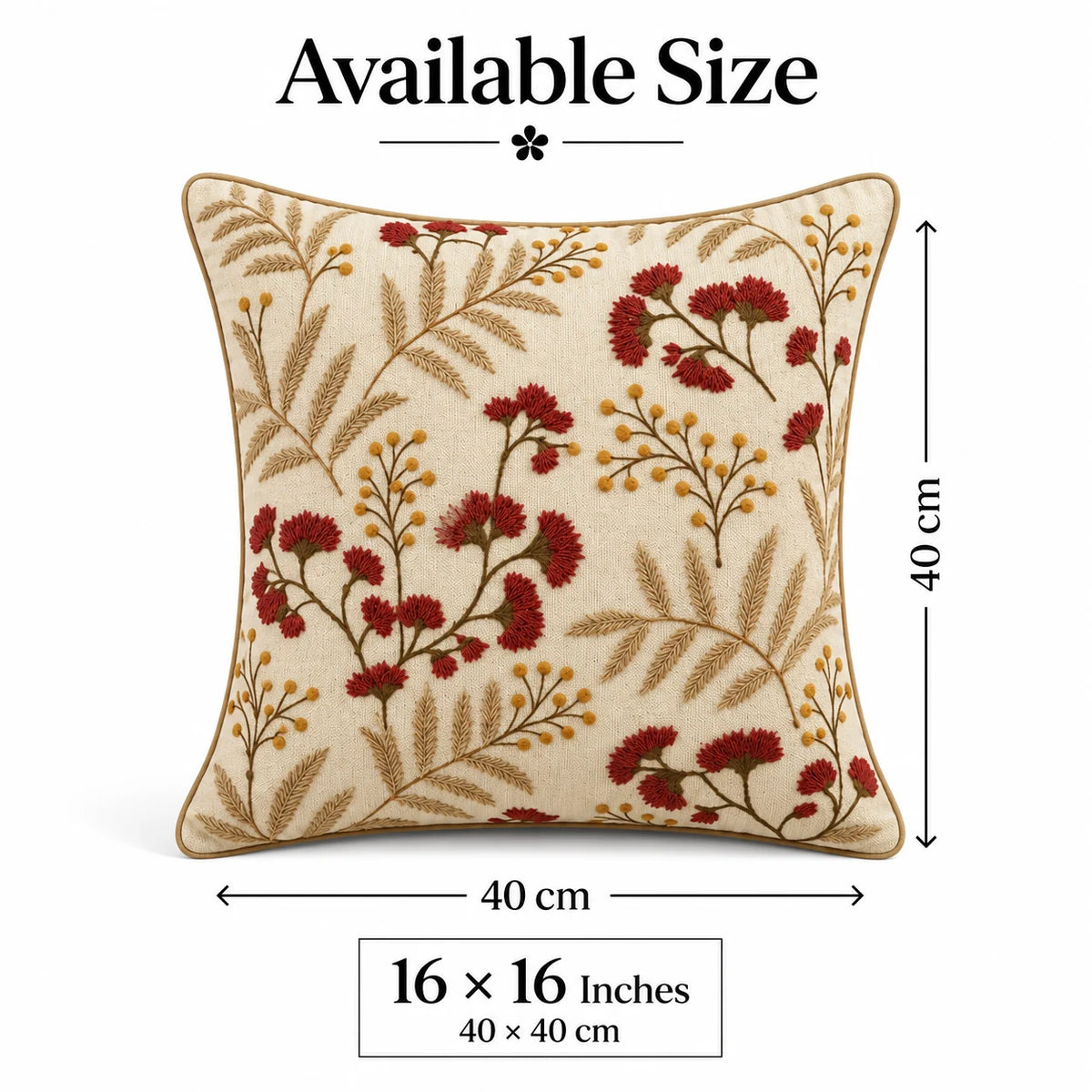 Rust Fern Embroidered Cushion Cover