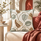 Leaf Trail Embroidered Cushion Cover