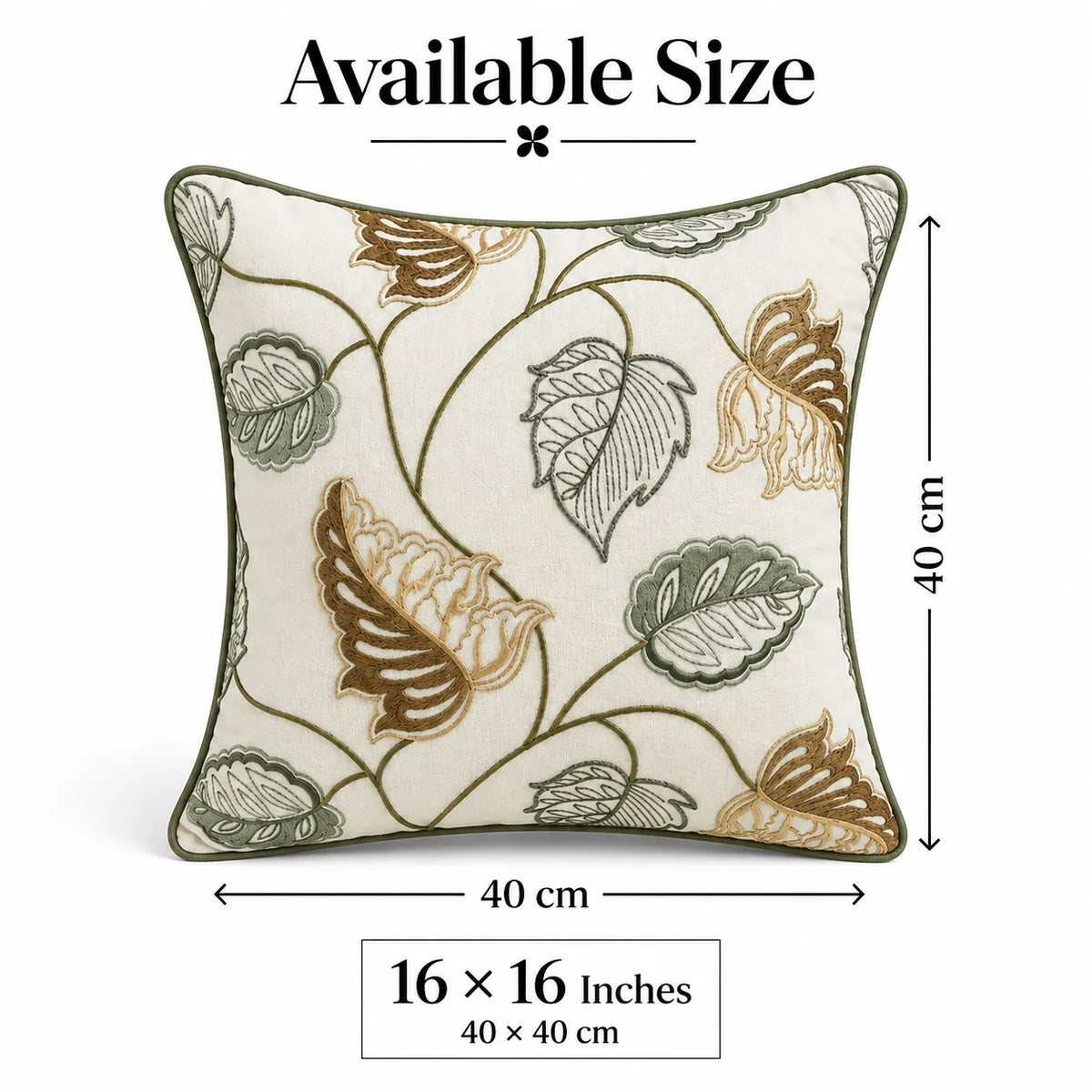 Leaf Trail Embroidered Cushion Cover