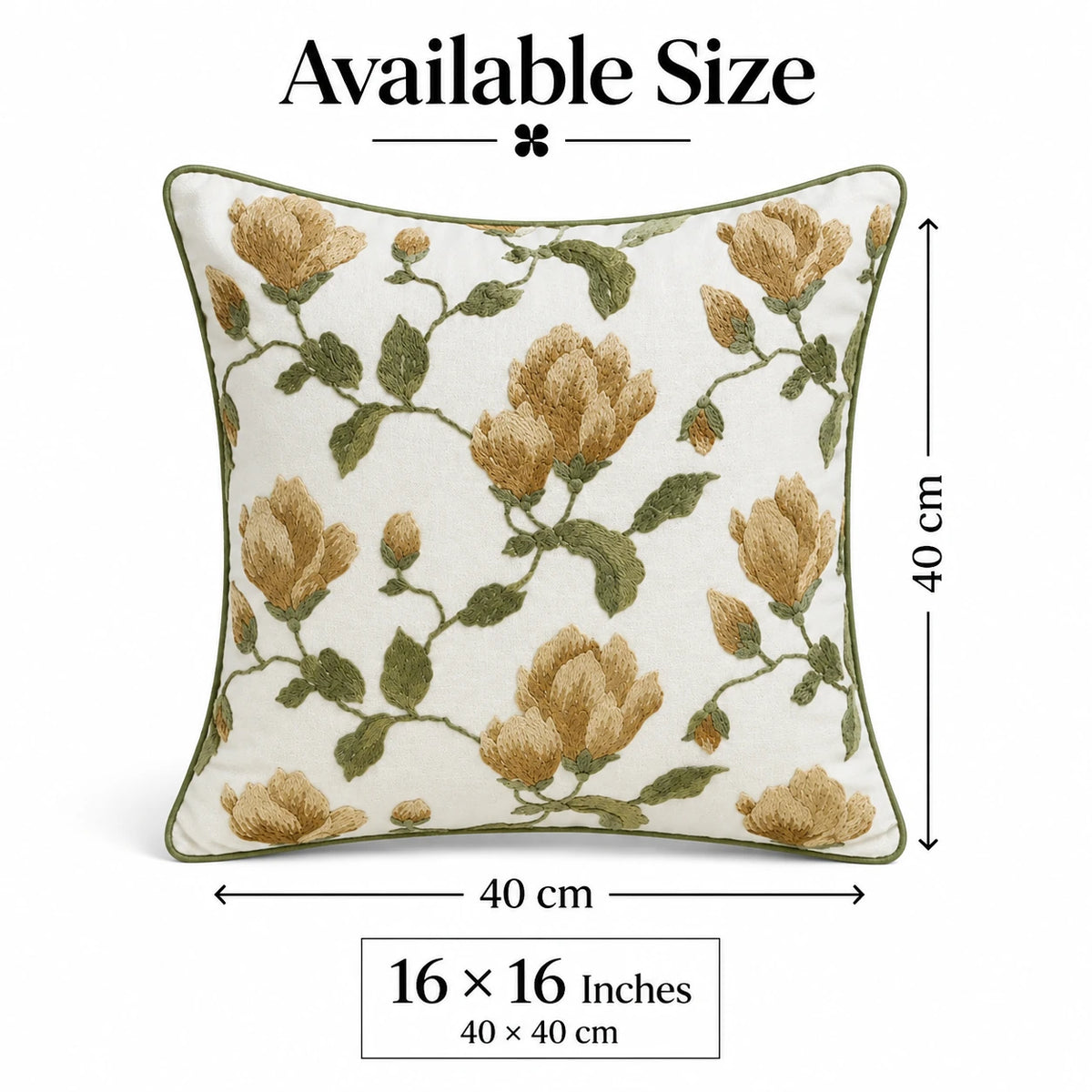 Golden Bloom Embroidered Cushion Cover