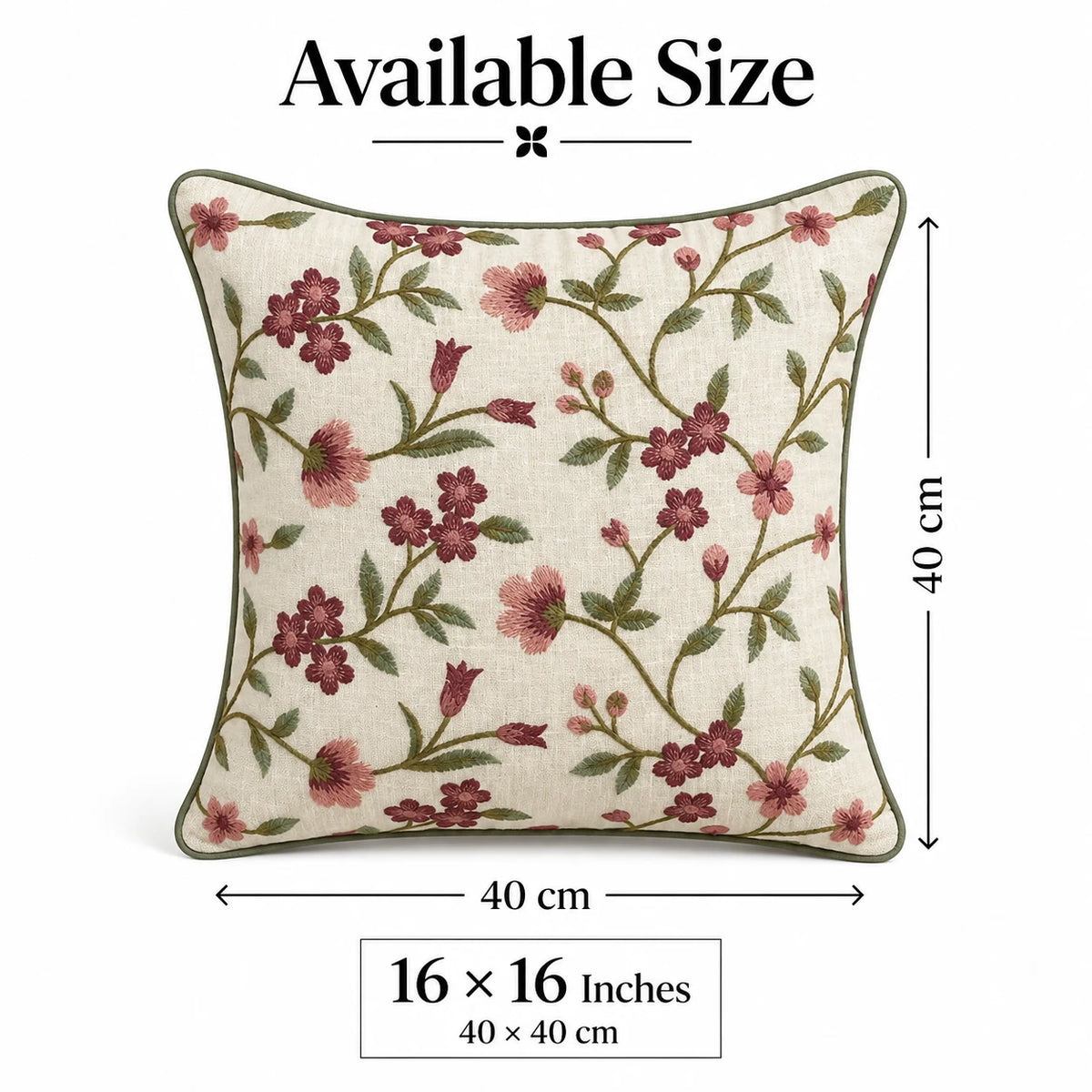 Floral Vine Embroidered Cushion Cover