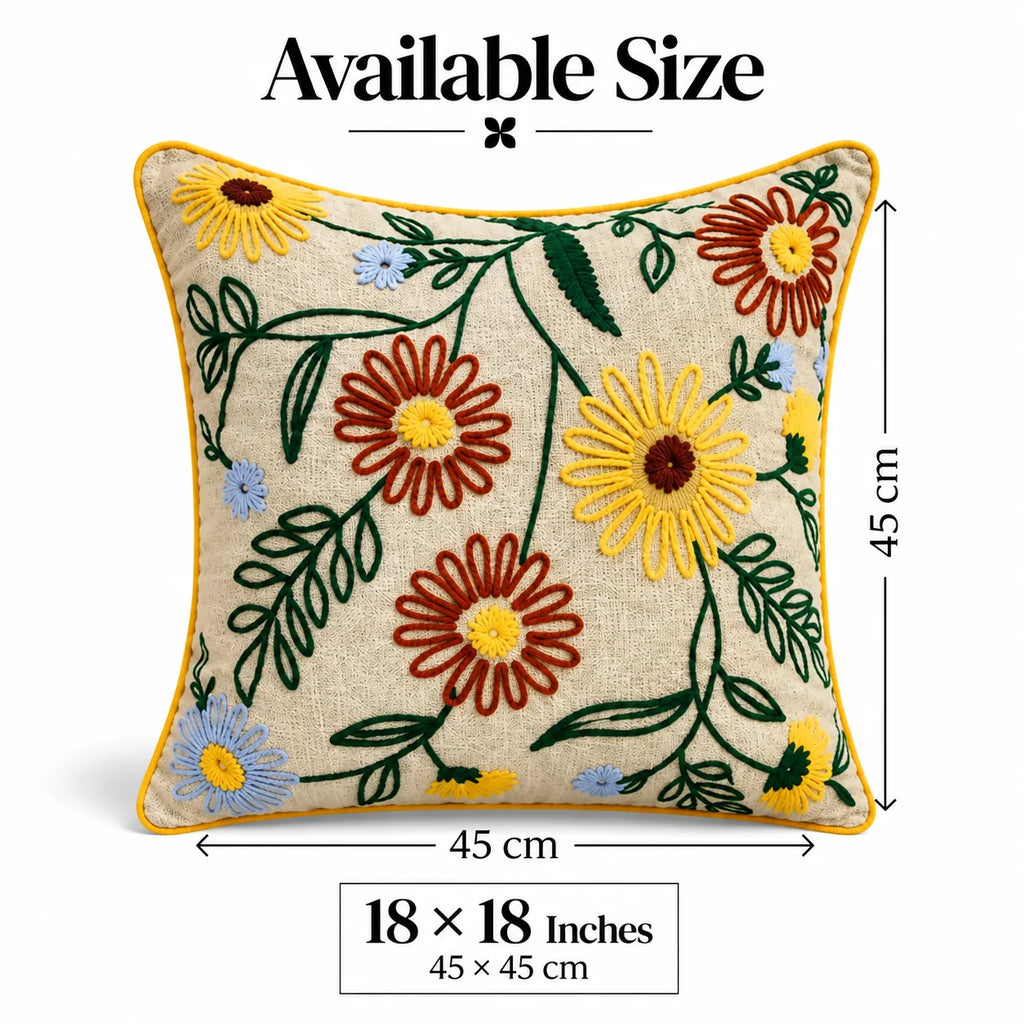 Sunny Flowers Embroidered Cushion Cover