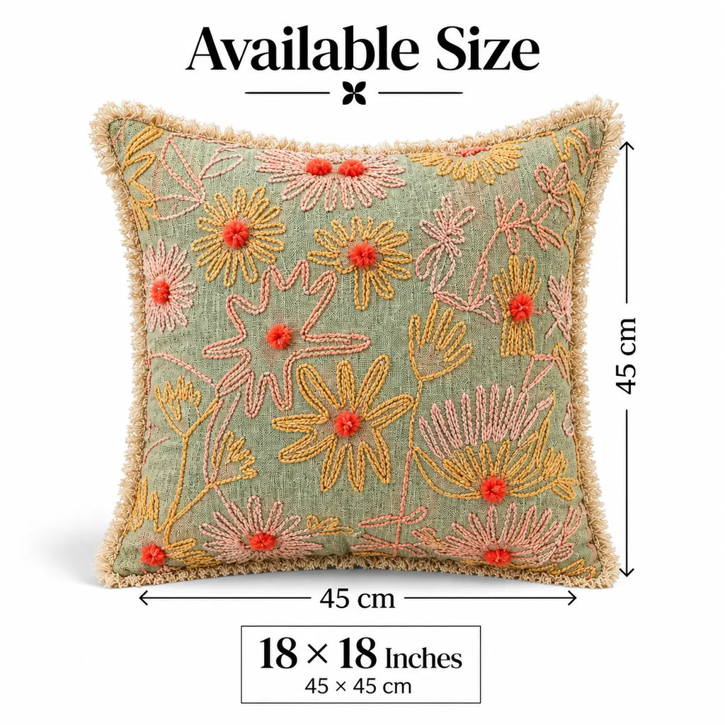 Mint Garden Embroidered Cushion Cover