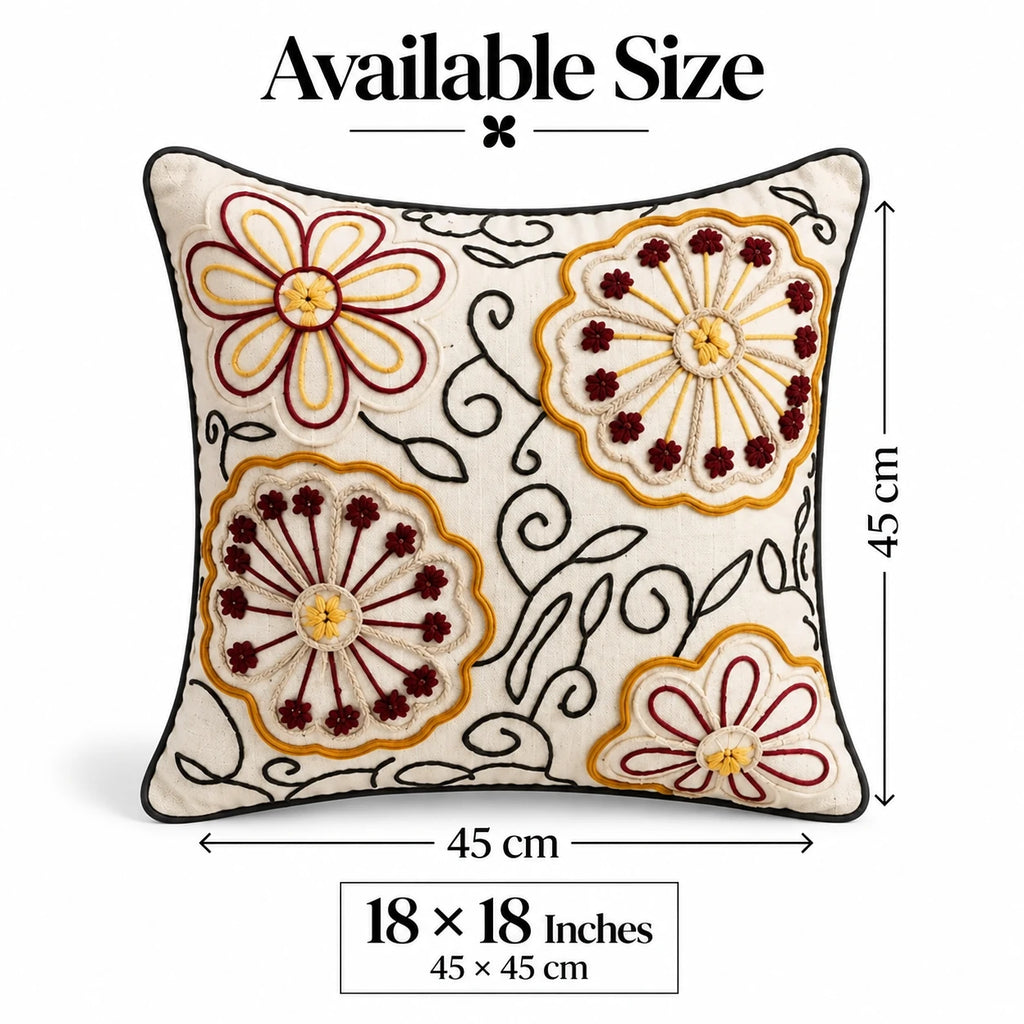 Flower Swirl Embroidered Cushion Cover