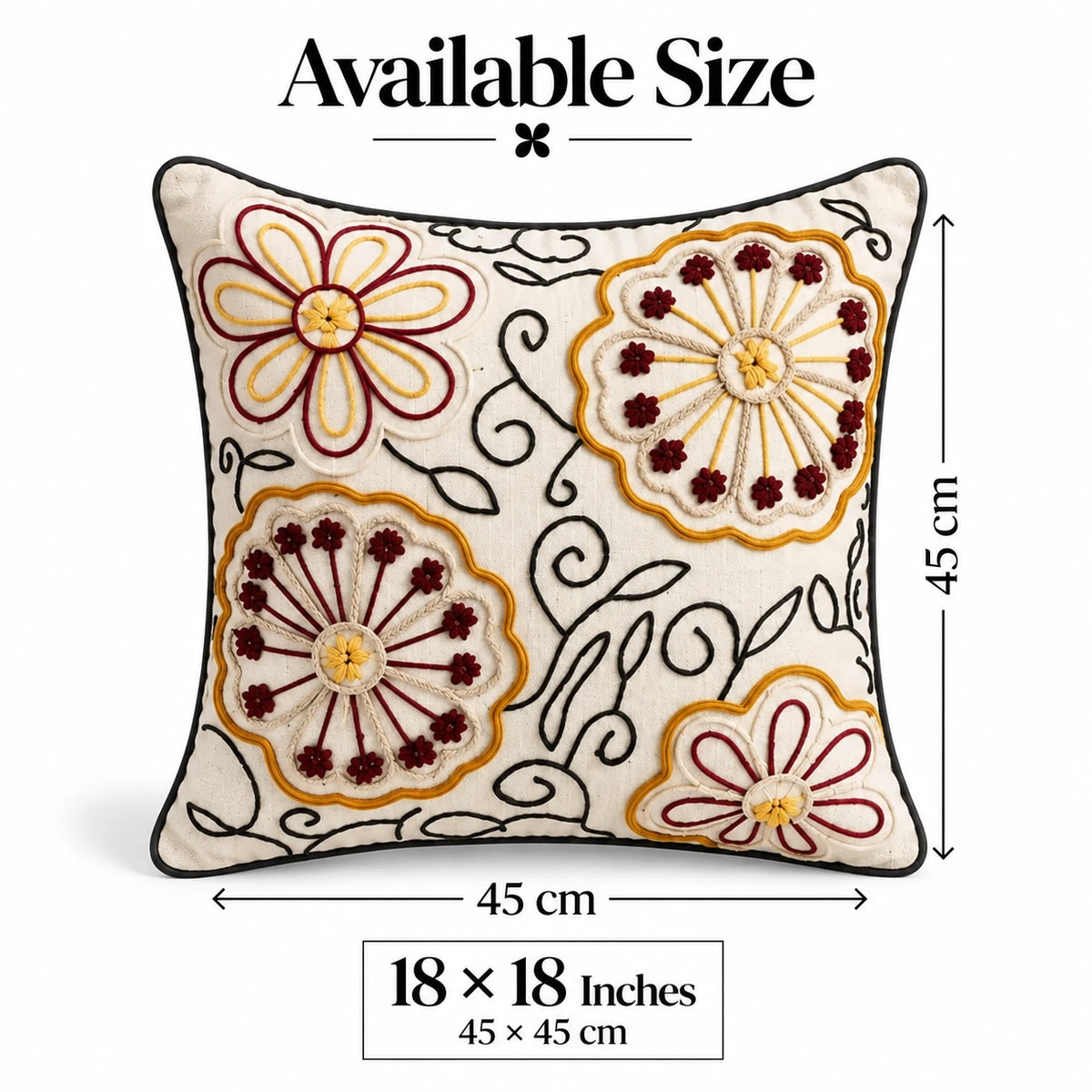 Flower Swirl Embroidered Cushion Cover
