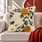 Golden Flower Embroidered Cotton Cushion Cover