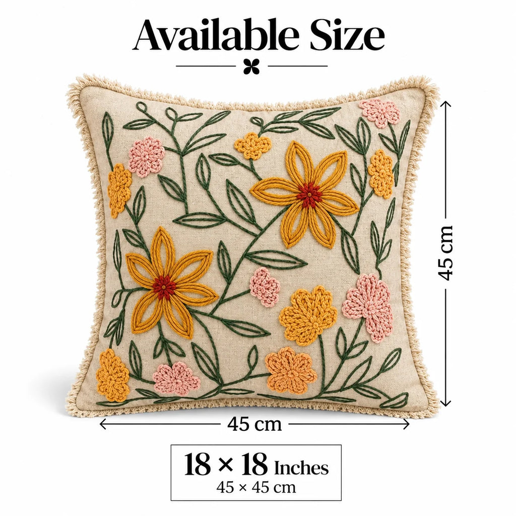 Garden Bloom Embroidered Cotton Cushion Cover