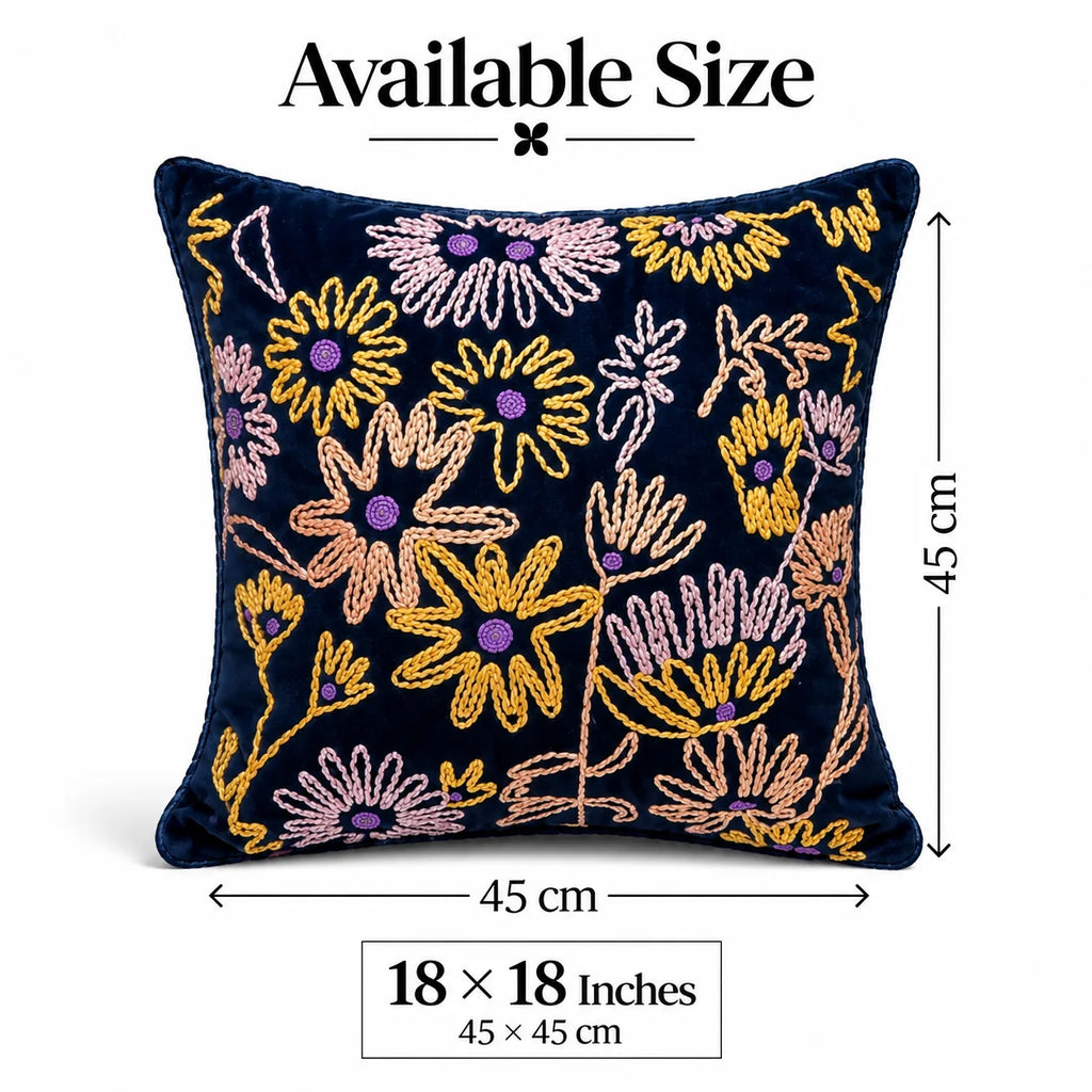 Midnight Flowers Embroidered Velvet Cushion Cover