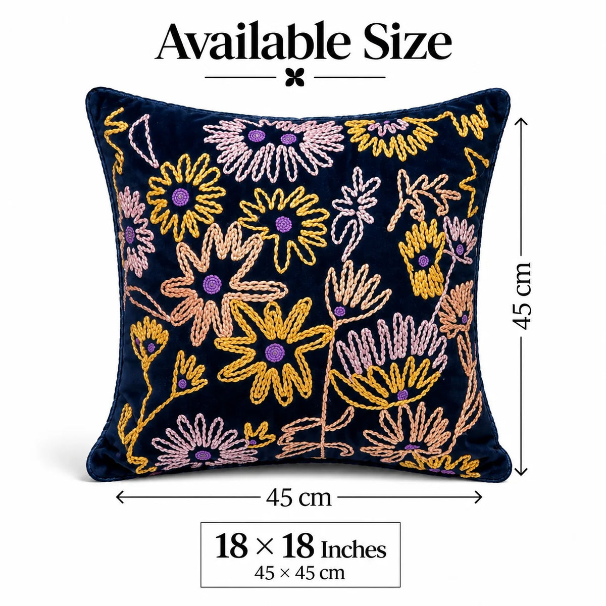 Midnight Flowers Embroidered Velvet Cushion Cover