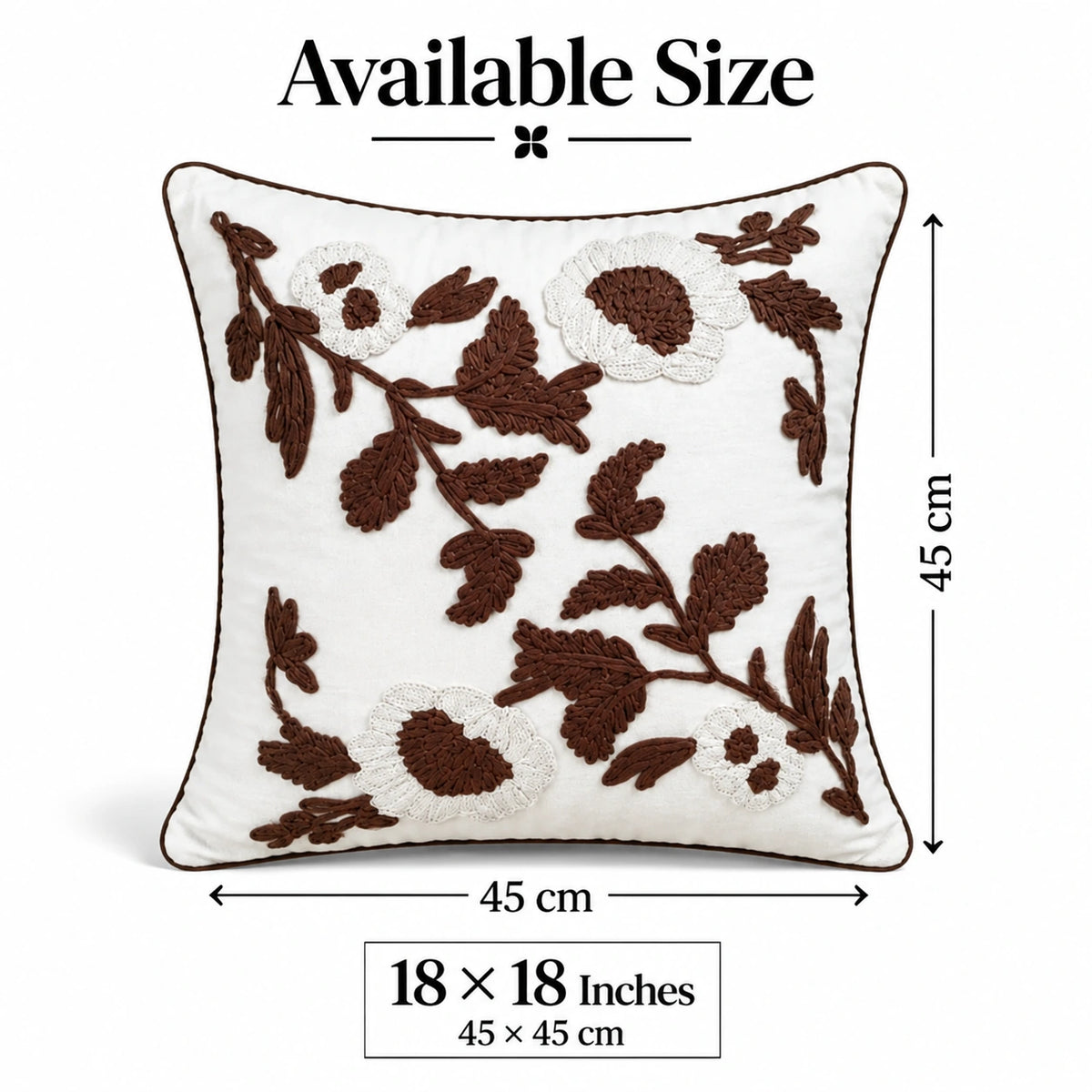 Brown Bloom Premium Embroidered Cushion Cover