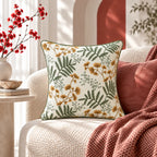 Golden Fern Embroidered Cushion Cover