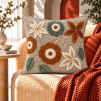 Autumn Flowers Embroidered Cushion Cover