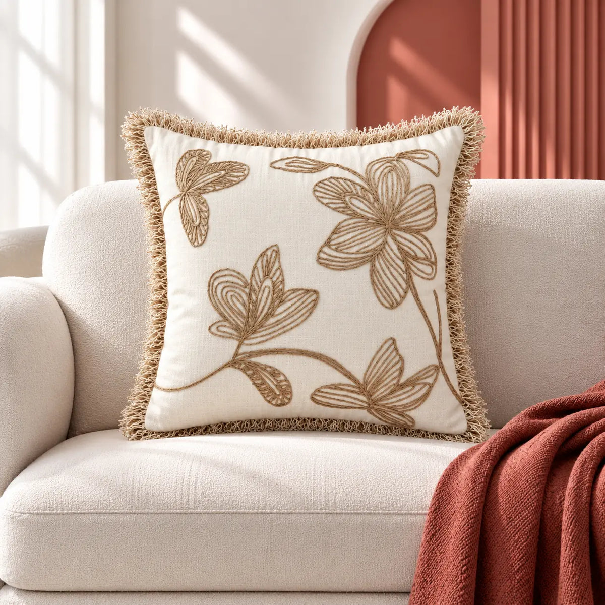 Petal Trace Embroidered Cushion Cover