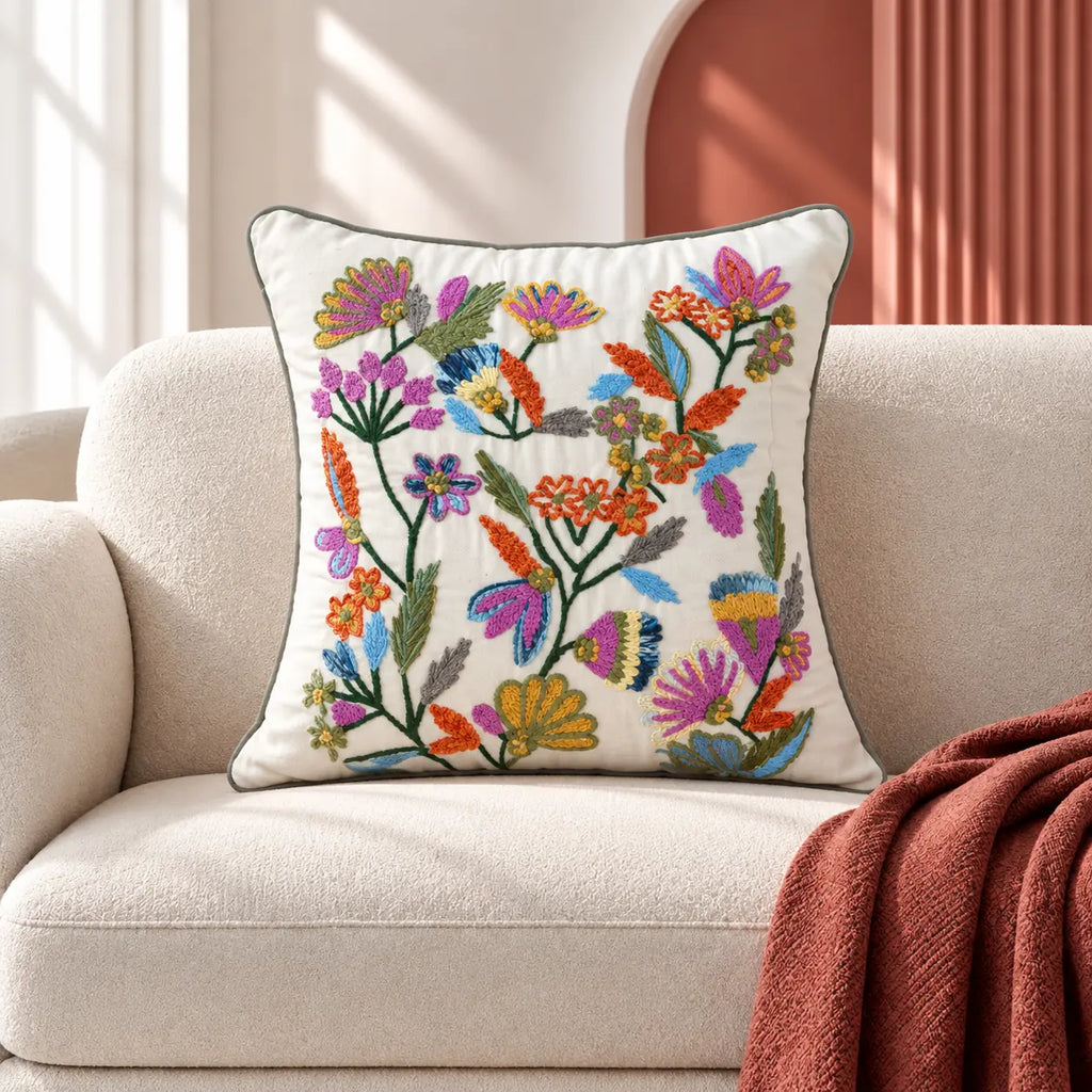 Colorielle Floral Embroidered Cushion Cover