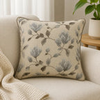 Grey Blossom Embroidered Cotton Cushion Cover