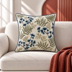 Blue Fern Embroidered Cushion Cover