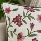 Floral Vine Embroidered Cushion Cover
