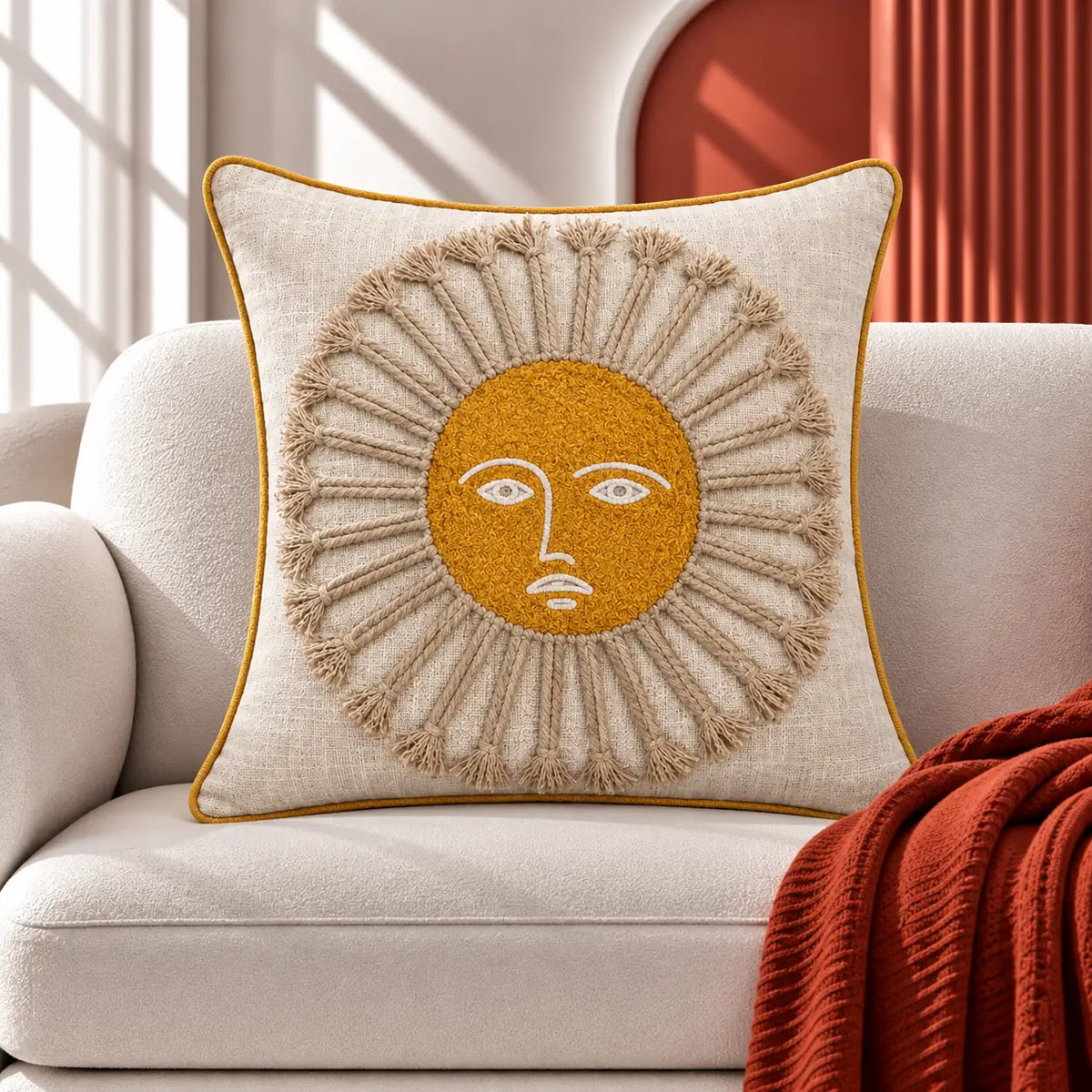 Sun Face Chicken Embroidered Cushion Cover