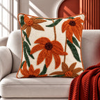 Orange Daisy Embroidered Cushion Cover