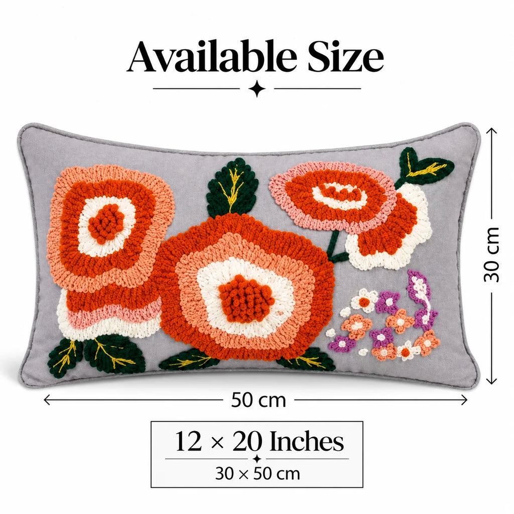 Autumn Bloom Embroidered Cushion Cover