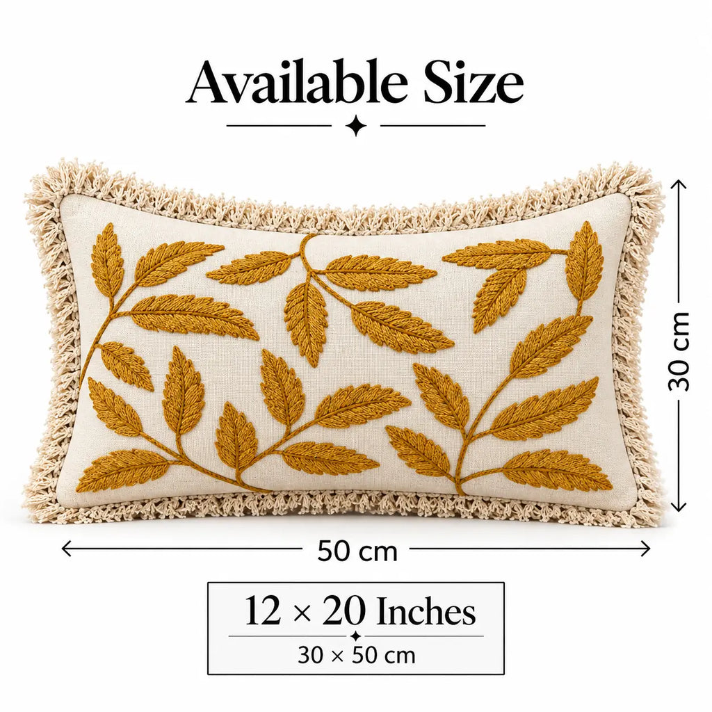 Golden Leaves Embroidered Cushion Cover