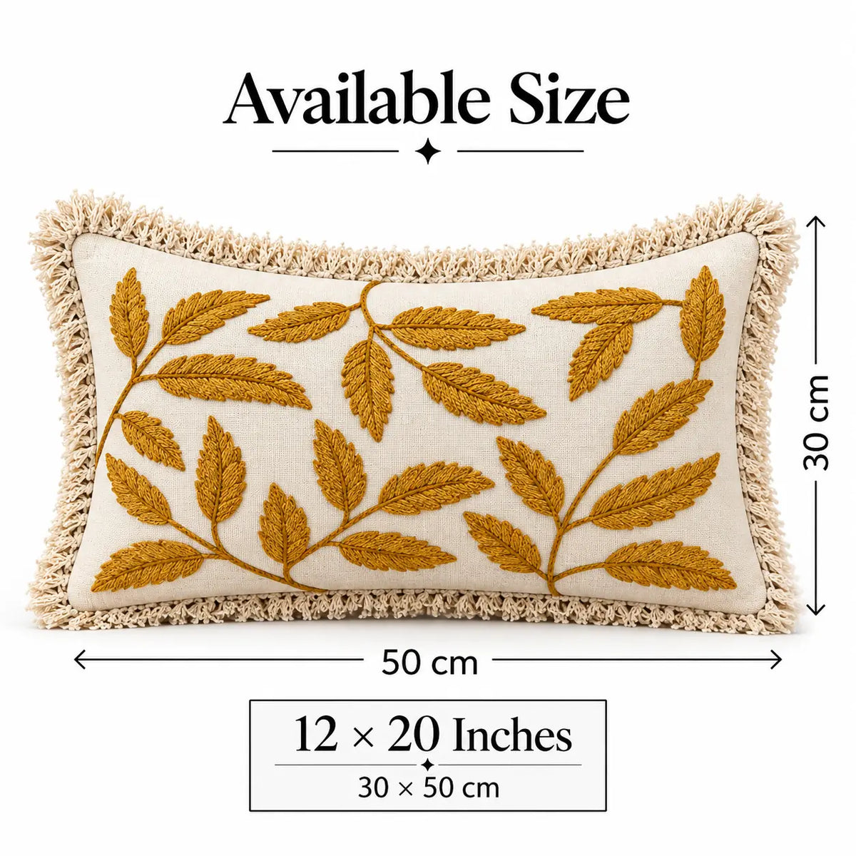 Golden Leaves Embroidered Cushion Cover