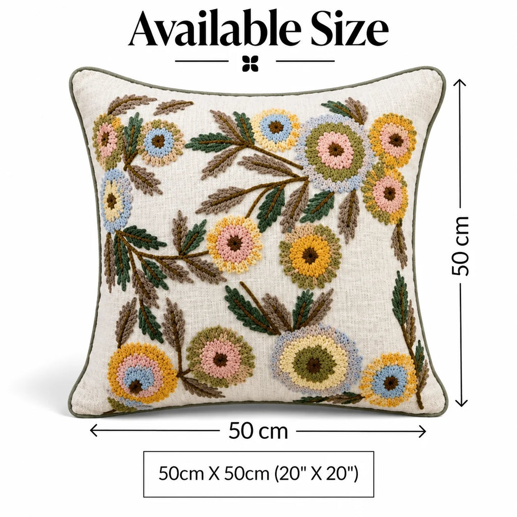 Floral Branch Embroidered Cushion Cover