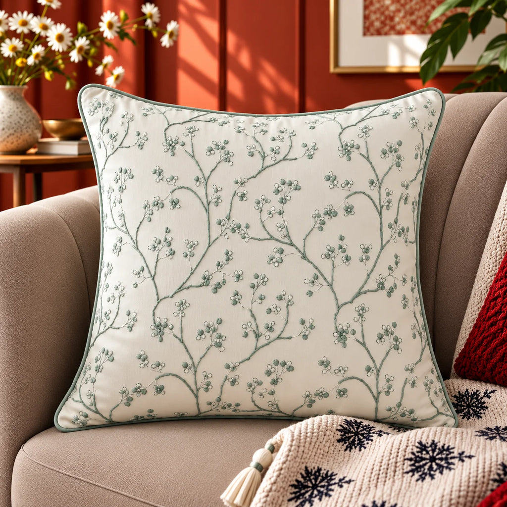 Flora Sketch Embroidered Cushion Cover