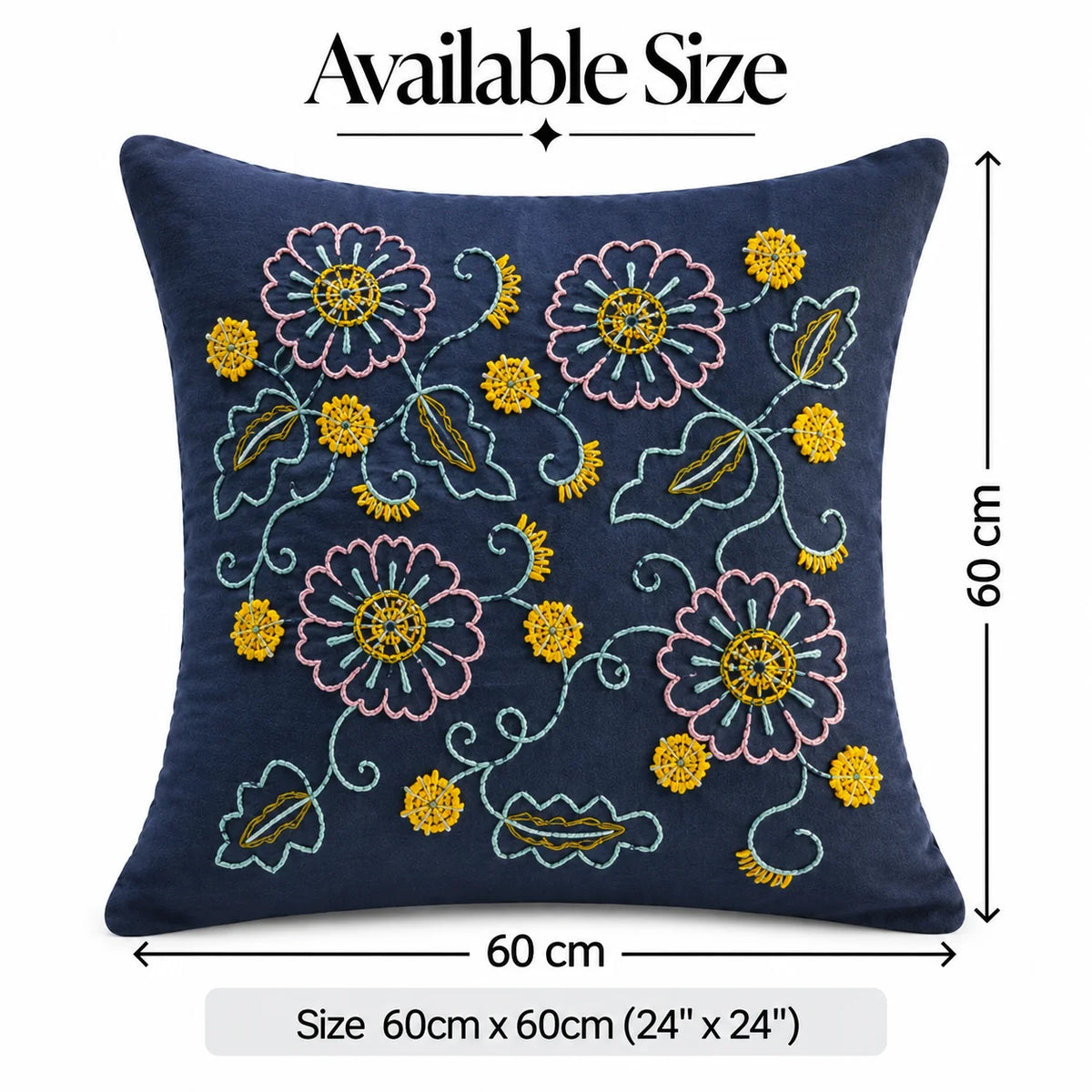 Azure Bloom Embroidered Cushion Cover