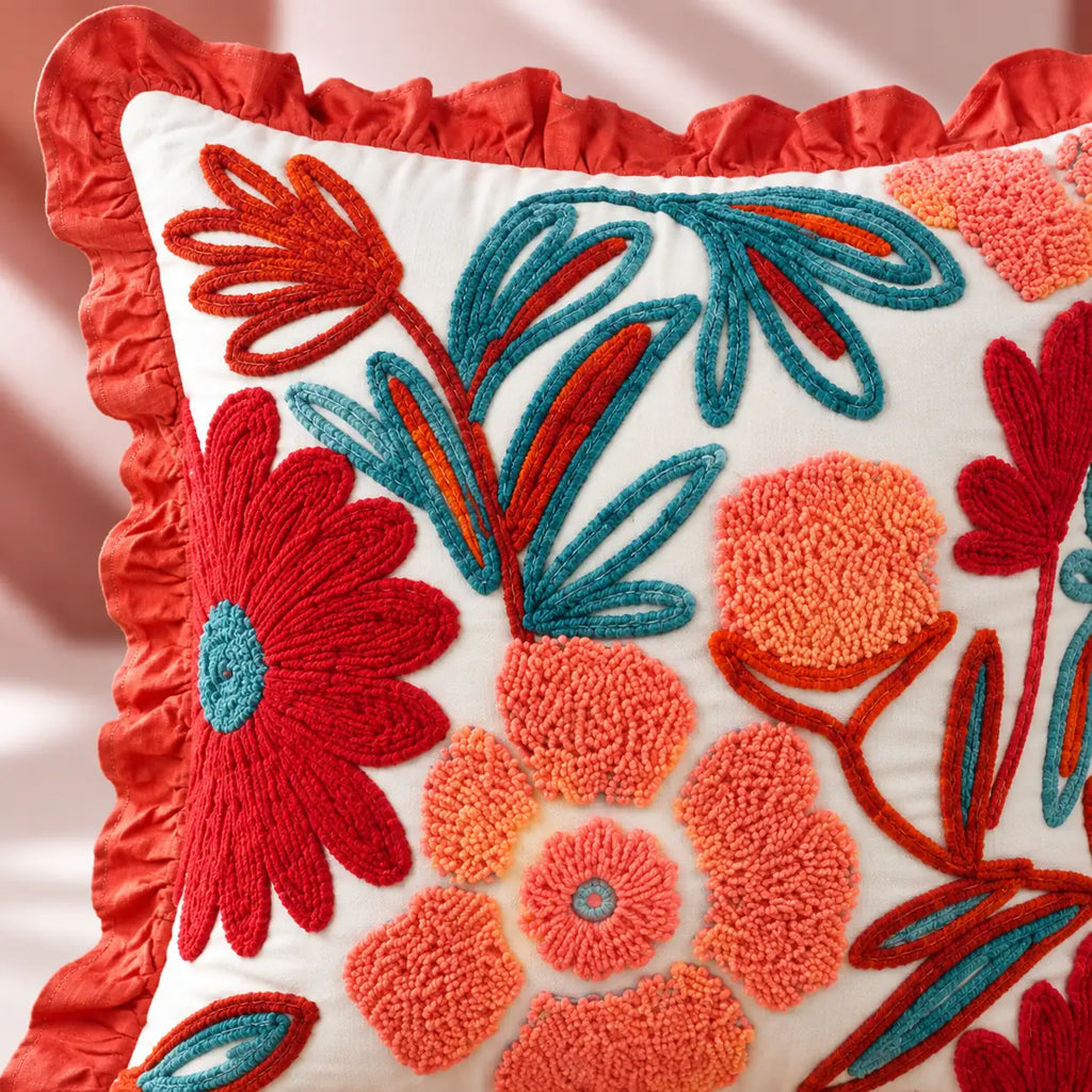 Coral Vine Embroidered Cushion Cover