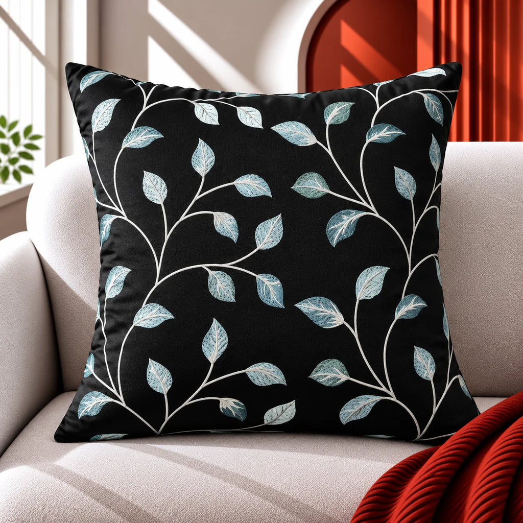 Botanical Stitch Slub Embroidered Cushion Cover
