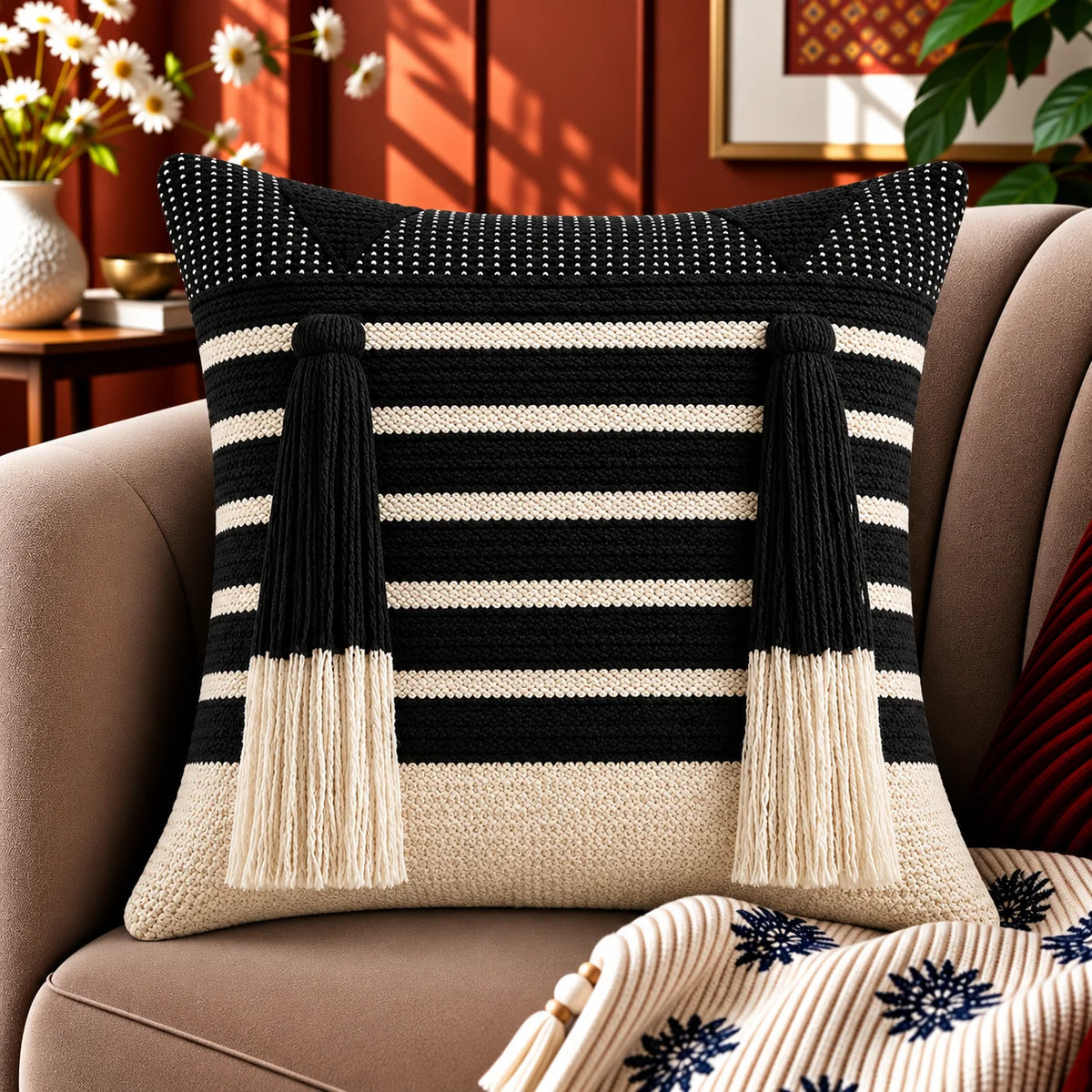 Midnight Fringe Boho Cushion Cover