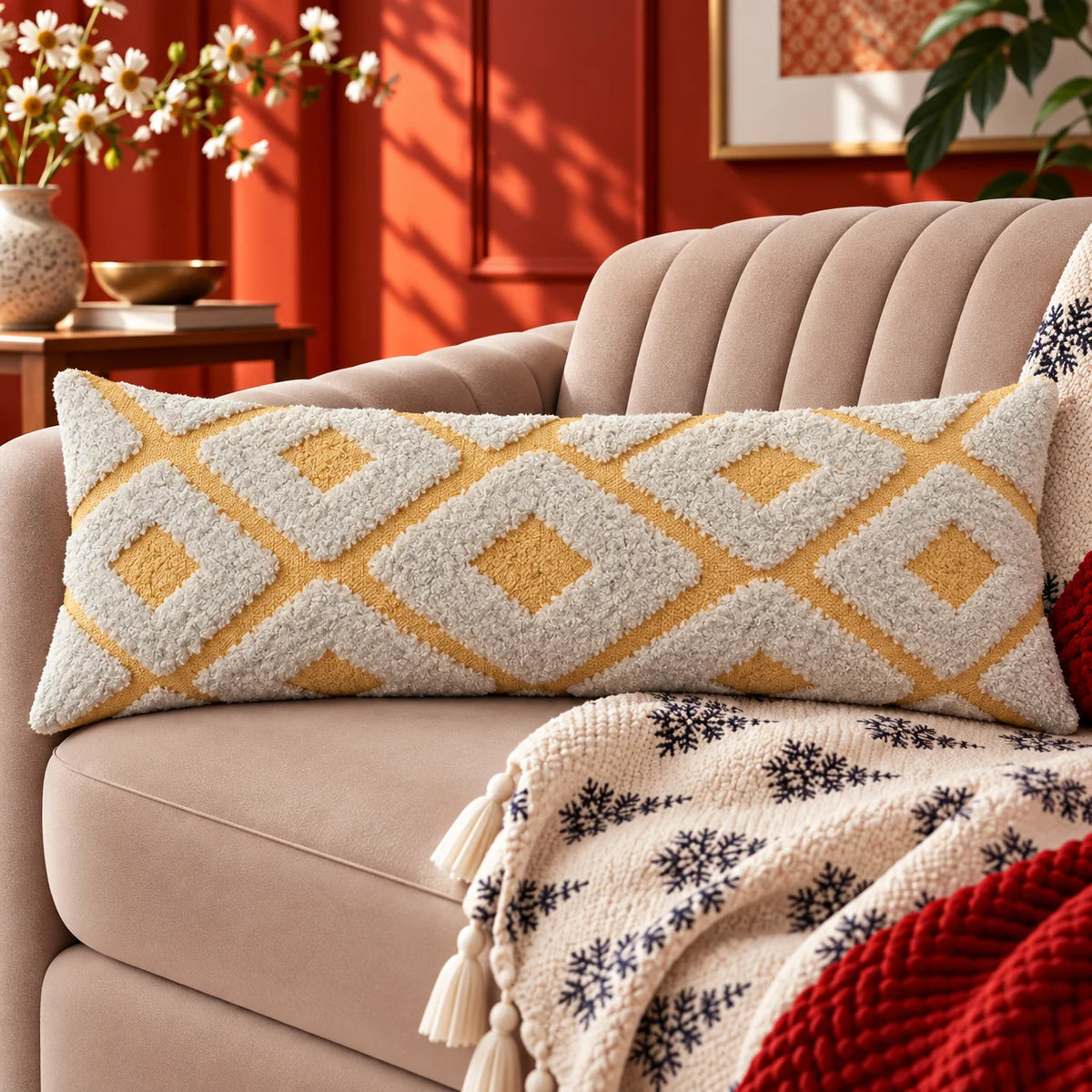 Artisan Tufted Cotton Lumbar Cushion Cover