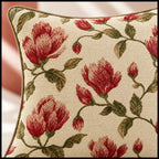 Red Blossom Embroidered Cotton Cushion Cover