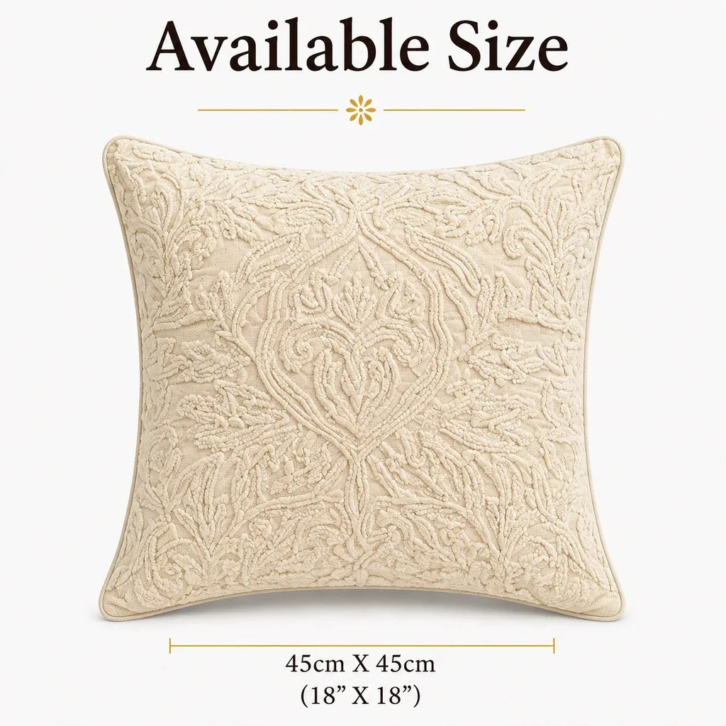 Cream Damask Embroidered Cushion Cover
