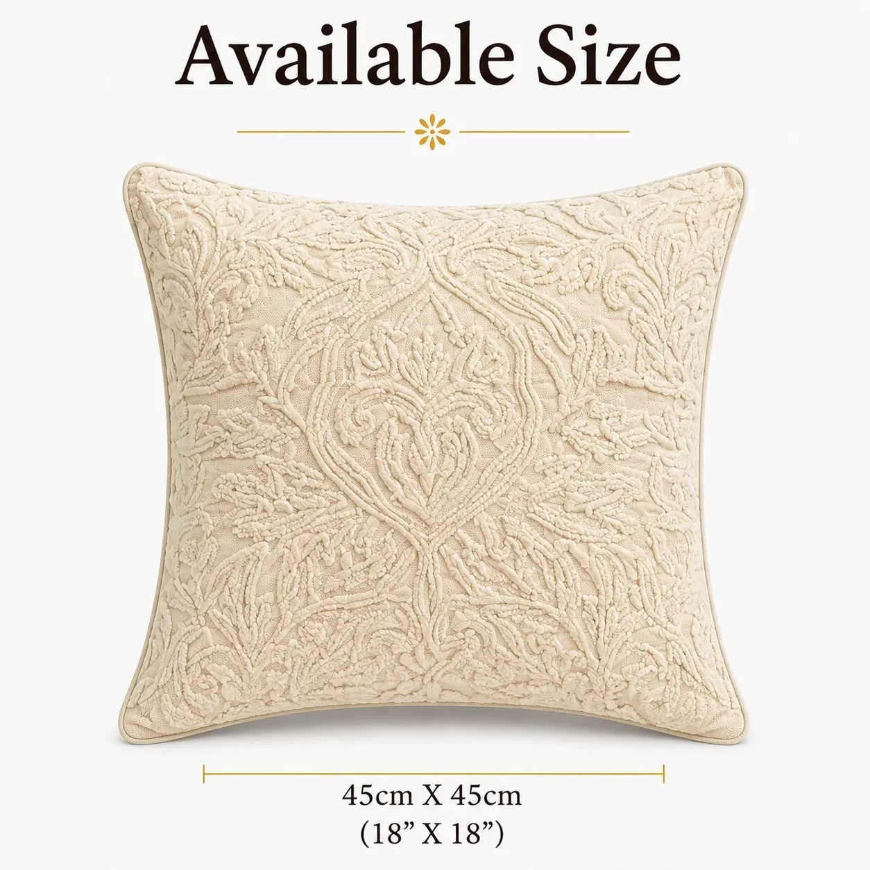 Cream Damask Embroidered Cushion Cover