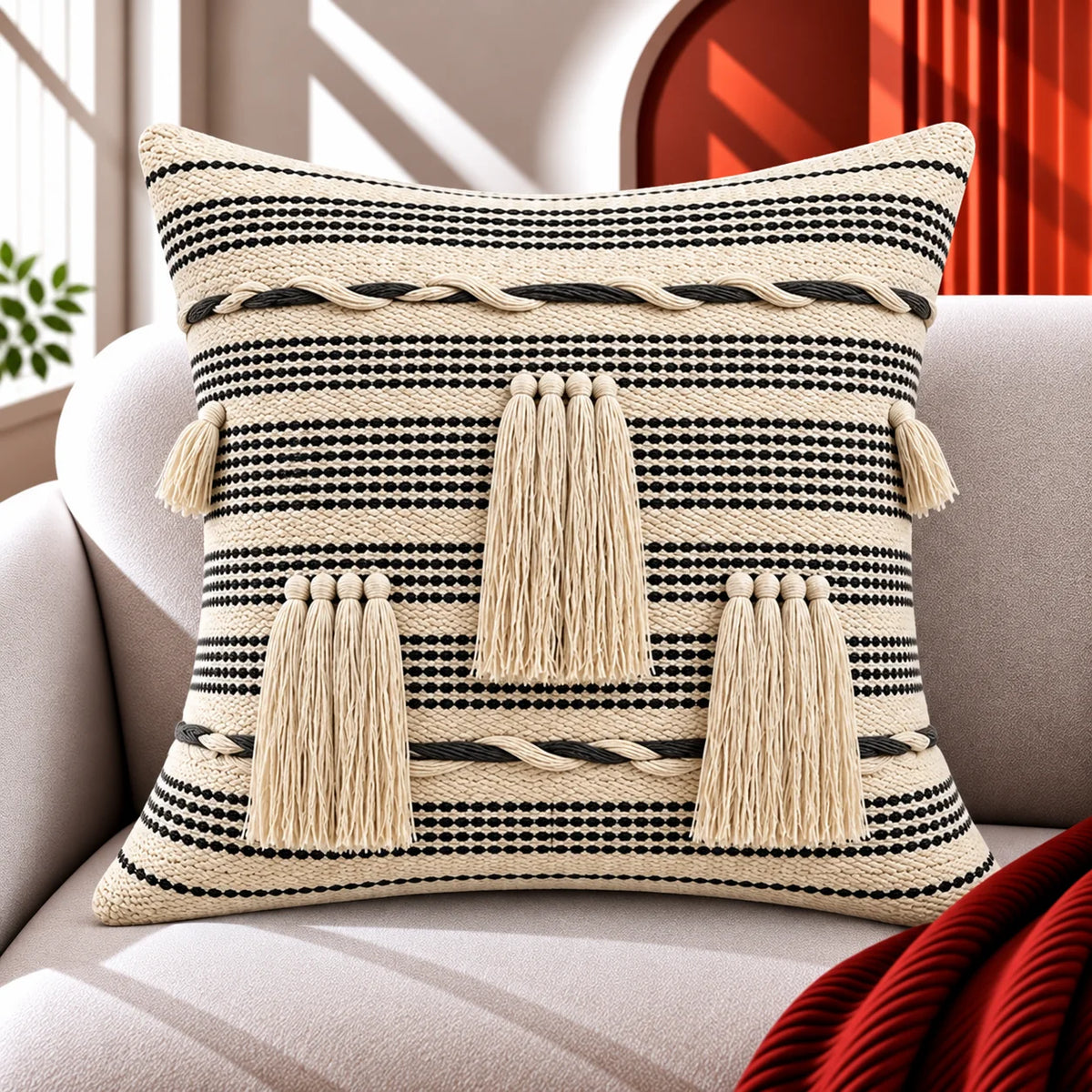 Geometric Embroidered Cotton Cushion Cover