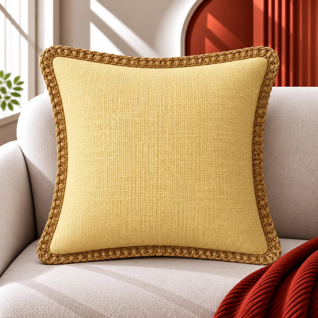 Lemon Delight Jute Lace Cushion Cover