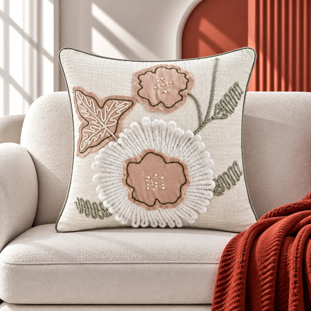 Flower Patch Embroidered Cushion Cover