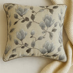 Grey Blossom Embroidered Cotton Cushion Cover