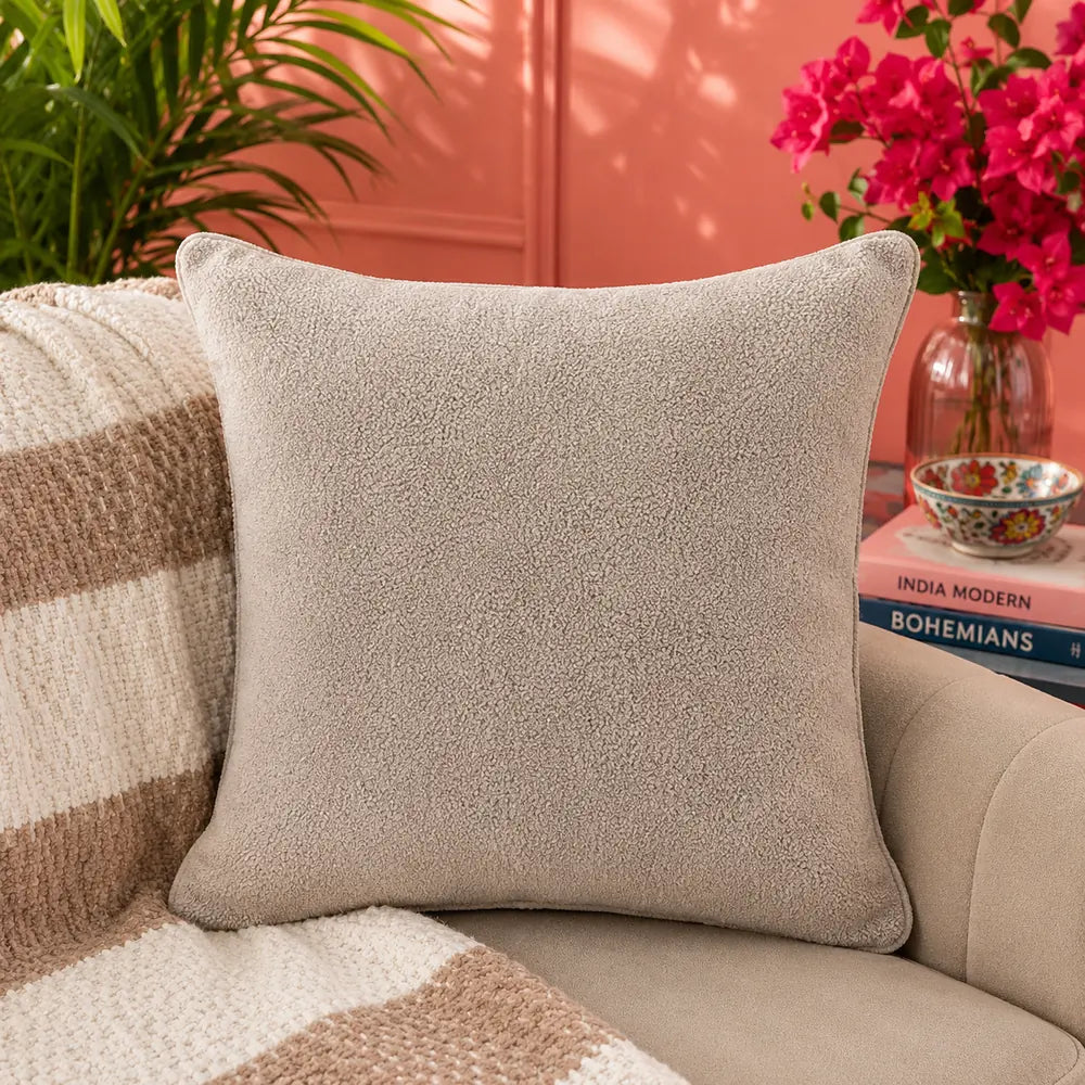 Solid Reversible Boucle Cushion Cover