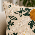 Golden Flower Embroidered Cotton Cushion Cover