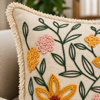 Garden Bloom Embroidered Cotton Cushion Cover