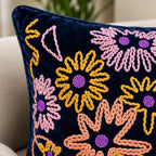 Midnight Flowers Embroidered Velvet Cushion Cover